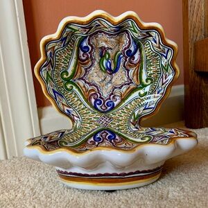 Ceramic Shell from Portugal. Hand Made & Painted. 8” High x 6.5” Wide x 6” Deep